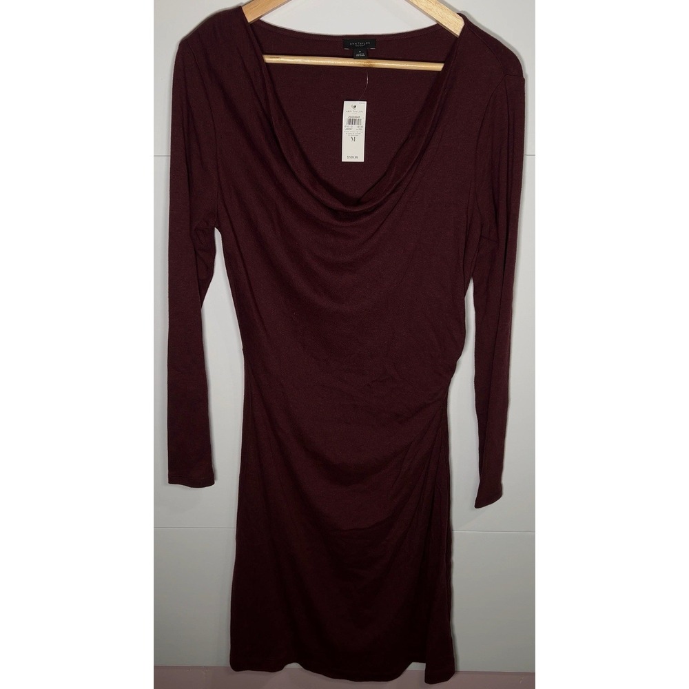 Ann Taylor Factory Women's Burgundy Draped Cowl Neck Dress Size M NWT